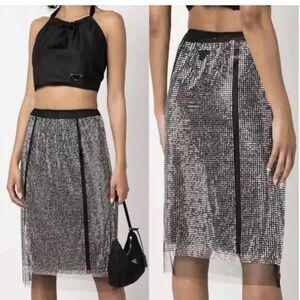 Prada rhinestone silk midi skirt black size 36